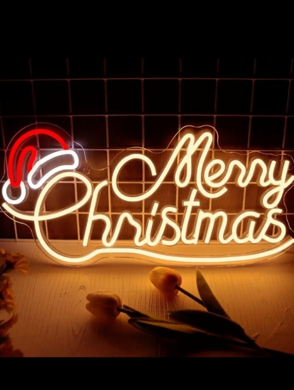 Merry Christmas Neon Signs for Wall Decor, LED Santa Hat Neon Light USB Powered